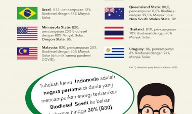 Melalui Program B30, Indonesia Negara Pertama di Dunia yang Mencampurkan Energi Terbarukan Biodiesel ke Bahan Bakarnya hingga 30%